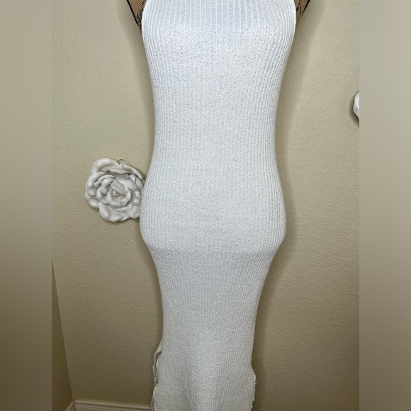 Emory Park Sleeveless Ribbed Knit Distressed Cream Midi Dress Size Small - Picture 4 of 16